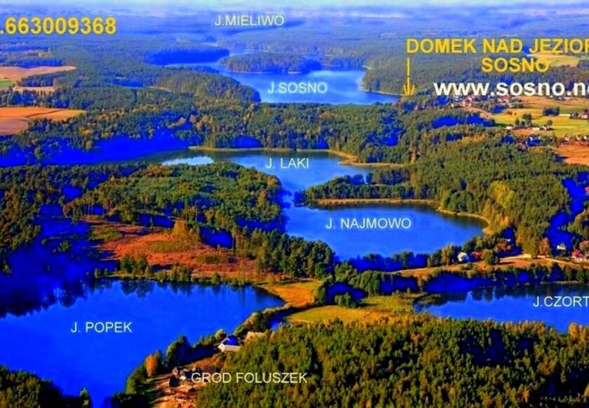 DOMEK NAD JEZIOREM ogrodzony, pomost, plaża, las 2