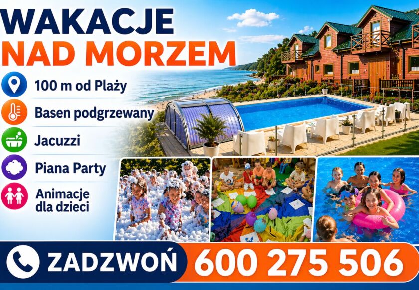 MORSKA DOLINA Domki 100m od PLAŻY- ANIMACJE -BASEN EKO - noclegi Ustronie Morskie 